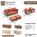 Ensemble de conversation pour patio extérieur en osier 5 pièces