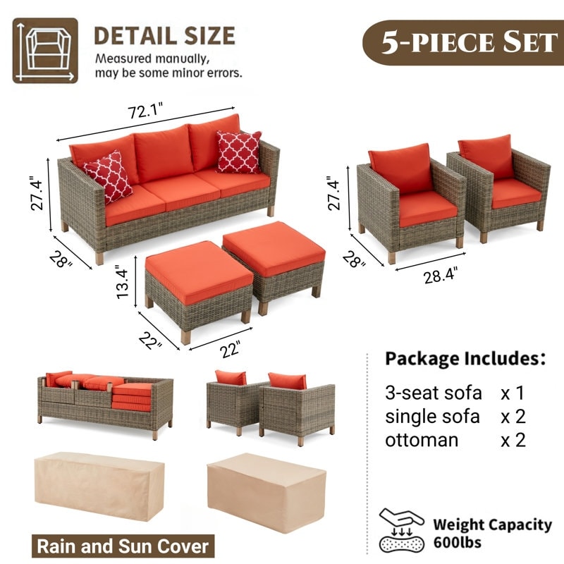 Ensemble de conversation pour patio extérieur en osier 5 pièces