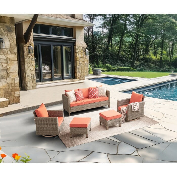 Ensemble de conversation pour patio extérieur en osier 5 pièces