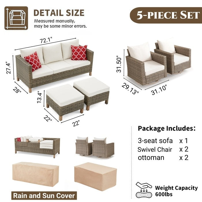 Ensemble de conversation pour patio extérieur en osier 5 pièces