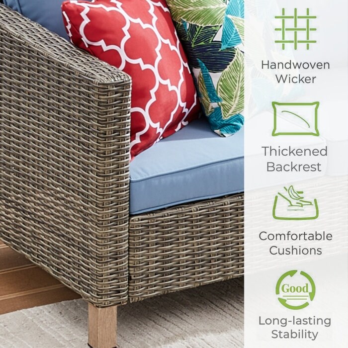 Ensemble de conversation pour patio extérieur en osier 5 pièces