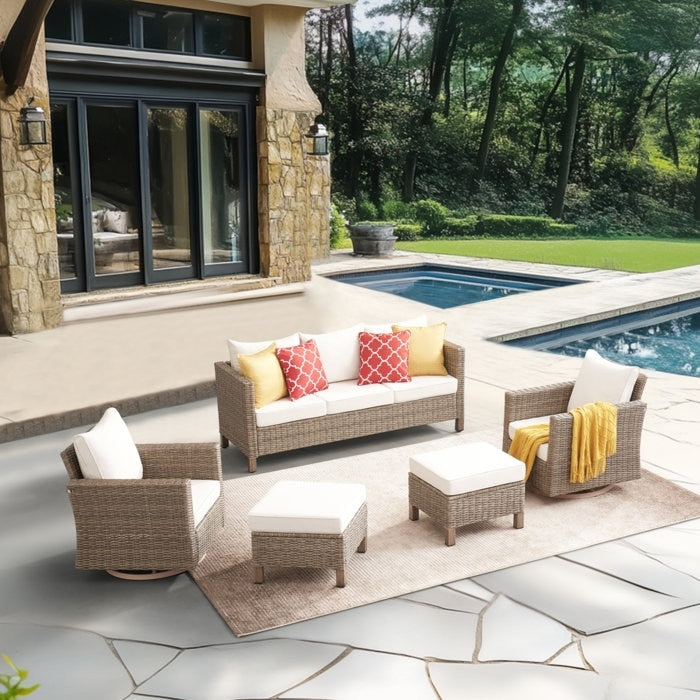 Ensemble de conversation pour patio extérieur en osier 5 pièces