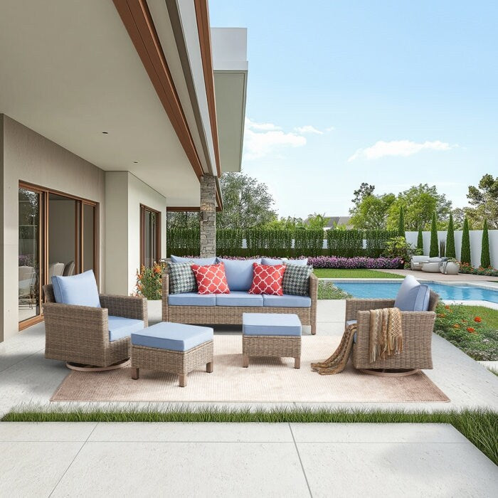 Ensemble de conversation pour patio extérieur en osier 5 pièces