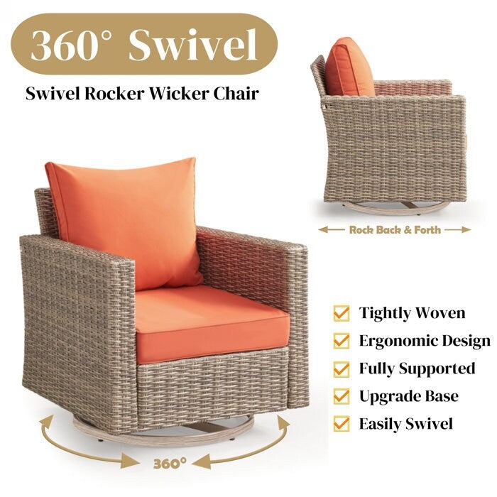 Ensemble de conversation pour patio extérieur en osier 5 pièces