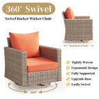 Ensemble de conversation pour patio extérieur en osier 5 pièces