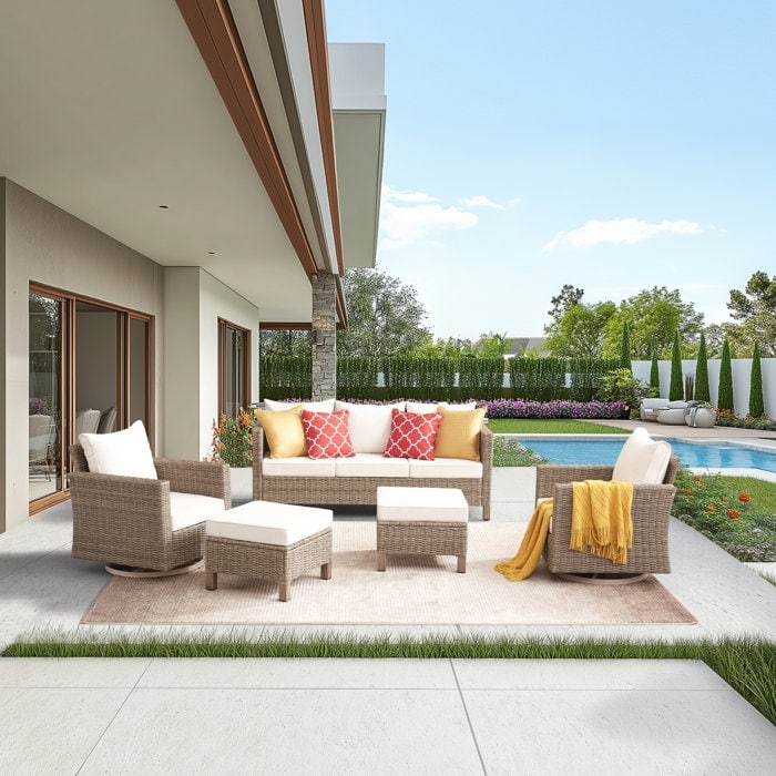 Ensemble de conversation pour patio extérieur en osier 5 pièces