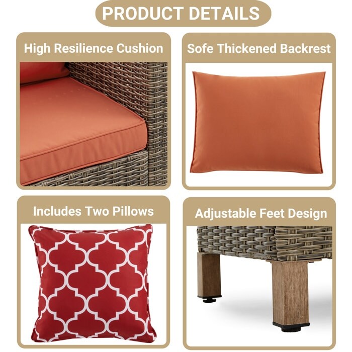 Ensemble de conversation pour patio extérieur en osier 5 pièces