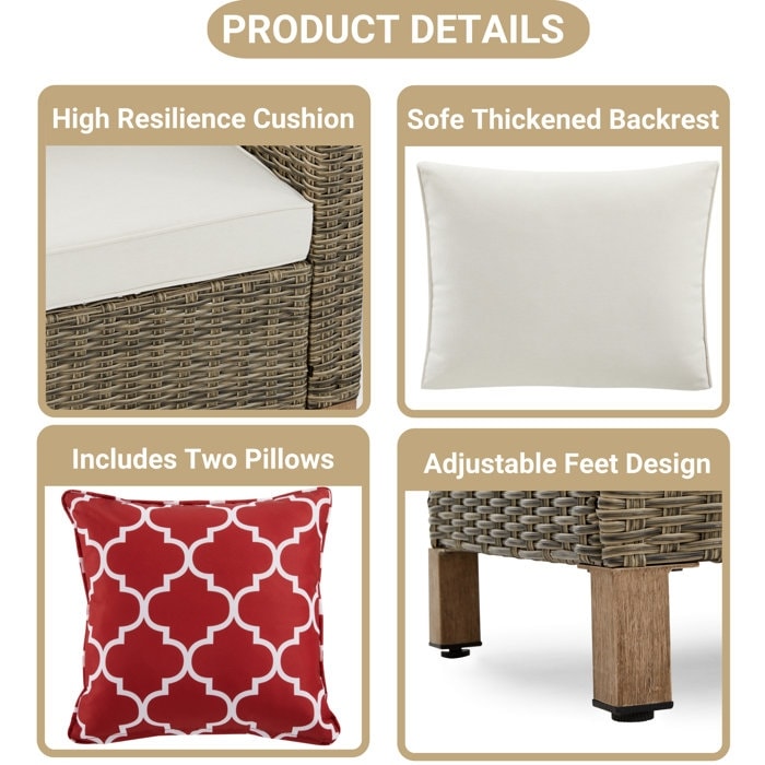 Ensemble de conversation pour patio extérieur en osier 5 pièces