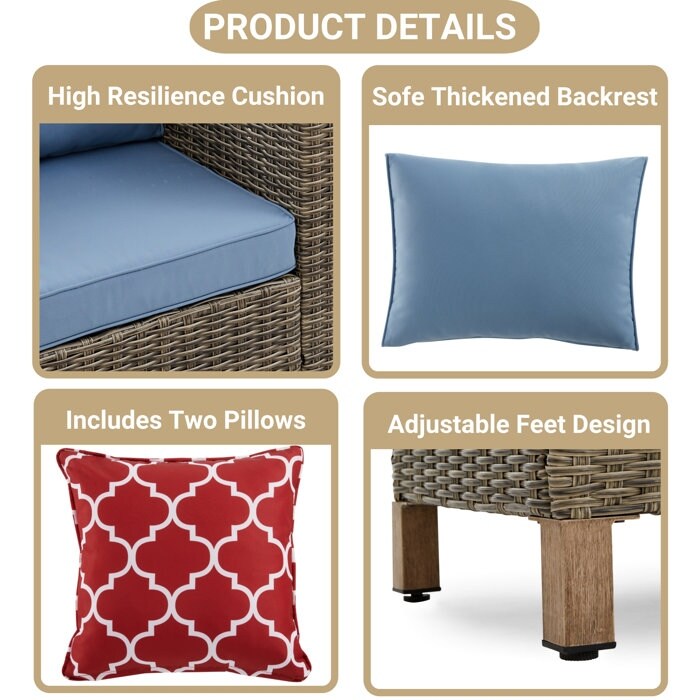 Ensemble de conversation pour patio extérieur en osier 5 pièces