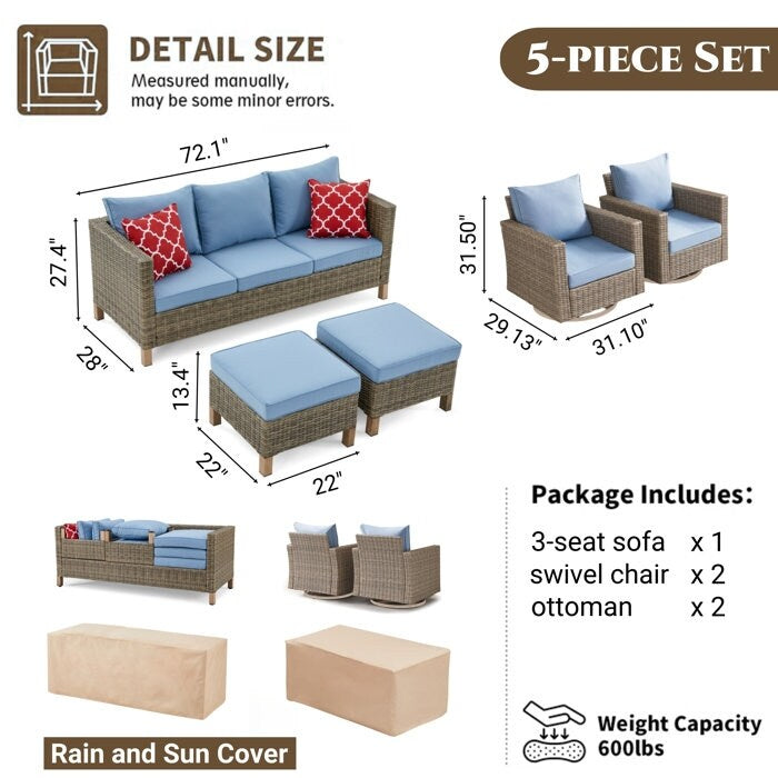 Ensemble de conversation pour patio extérieur en osier 5 pièces