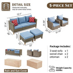 Ensemble de conversation pour patio extérieur en osier 5 pièces