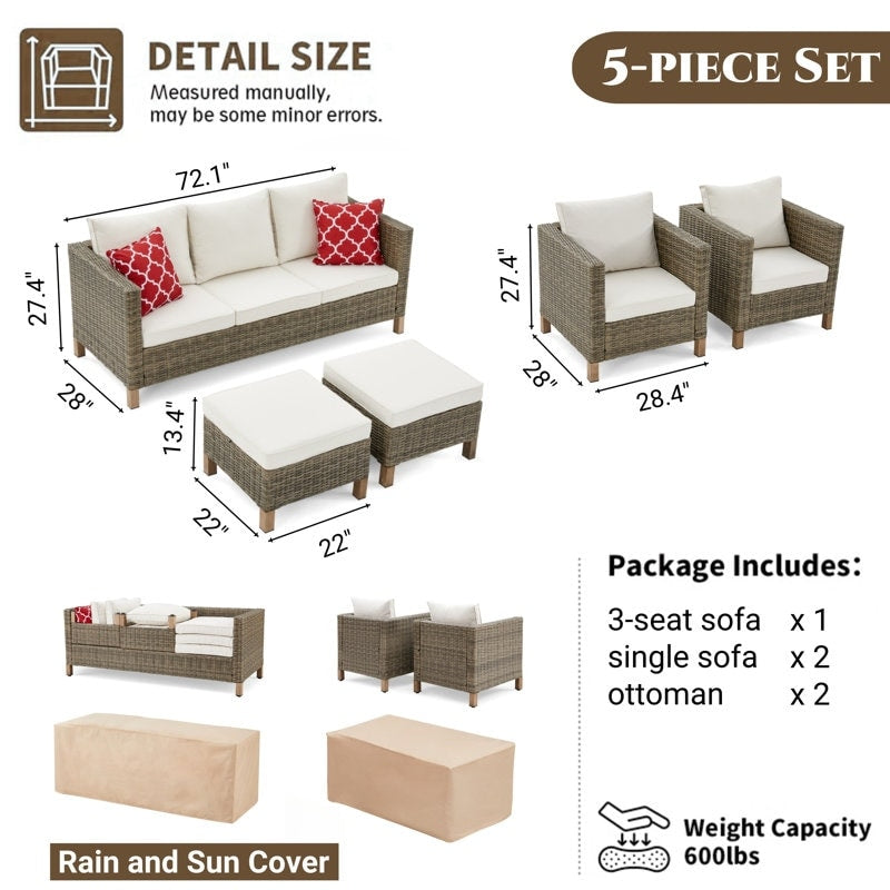 Ensemble de conversation pour patio extérieur en osier 5 pièces