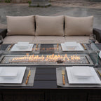 Ensemble de canapés d'extérieur en osier 5 pièces avec table et foyer en aluminium