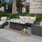 Ensemble de canapés d'extérieur en osier 5 pièces avec table et foyer en aluminium