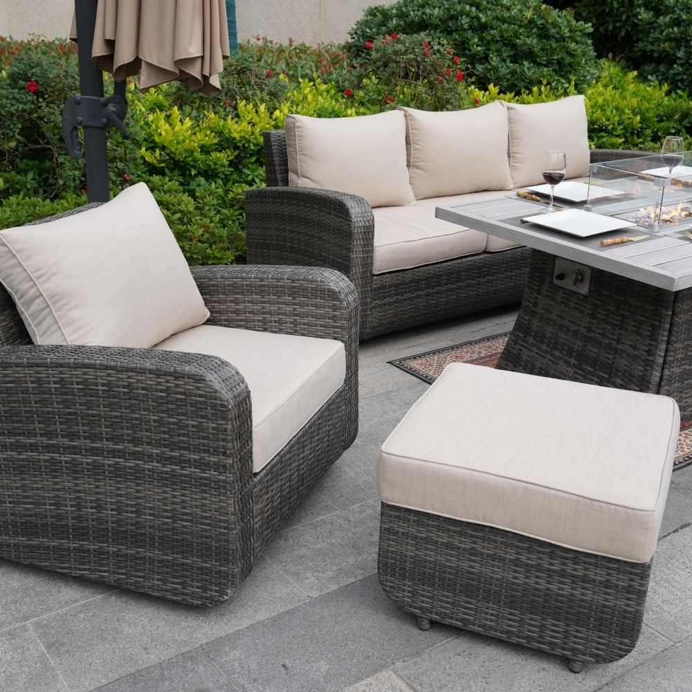 Ensemble de canapés d'extérieur en osier 5 pièces avec table et foyer en aluminium