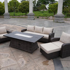 Ensemble de canapés d'extérieur en osier 5 pièces avec table et foyer en aluminium