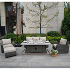 Ensemble de canapés d'extérieur en osier 5 pièces avec table et foyer en aluminium