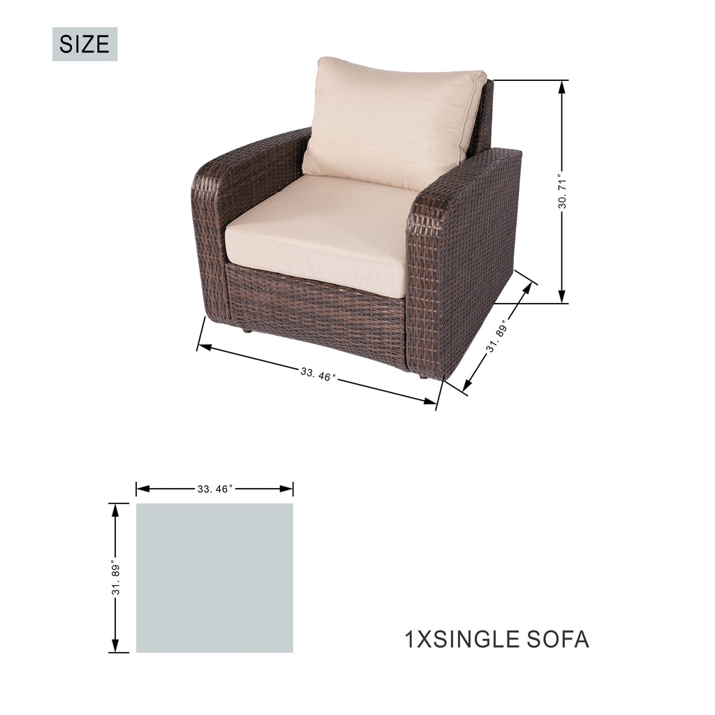 Ensemble de canapés d'extérieur en osier 5 pièces avec table et foyer en aluminium