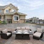 Ensemble de canapés d'extérieur en osier 5 pièces avec table et foyer en aluminium