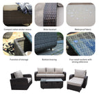 Ensemble de canapés d'extérieur en osier 5 pièces avec table et foyer en aluminium