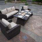 Ensemble de canapés d'extérieur en osier 5 pièces avec table et foyer en aluminium