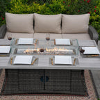 Ensemble de canapés d'extérieur en osier 5 pièces avec table et foyer en aluminium