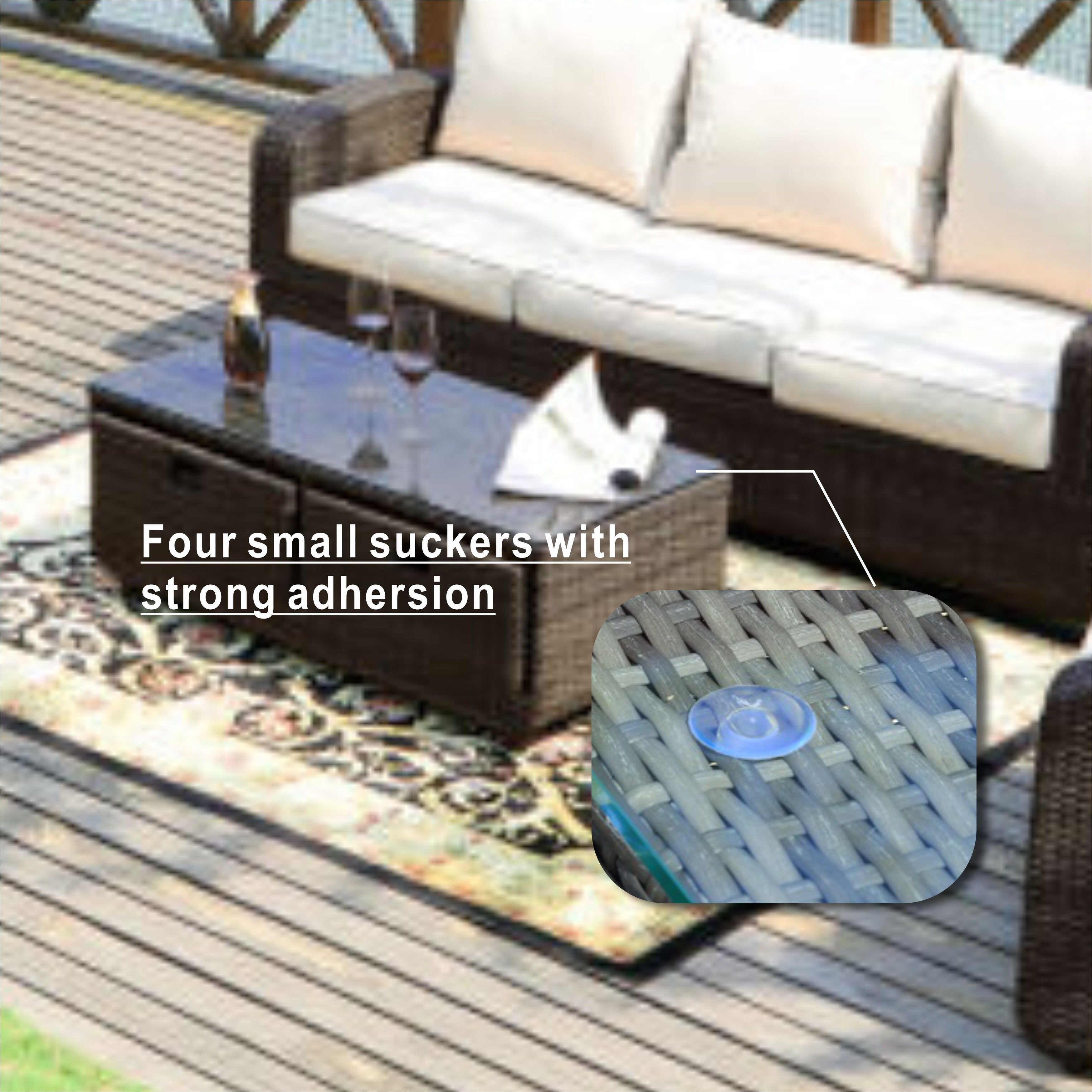 Ensemble de canapés d'extérieur en osier 5 pièces avec table et foyer en aluminium