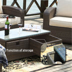 Ensemble de canapés d'extérieur en osier 5 pièces avec table et foyer en aluminium