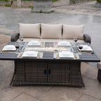 Ensemble de canapés d'extérieur en osier 5 pièces avec table et foyer en aluminium