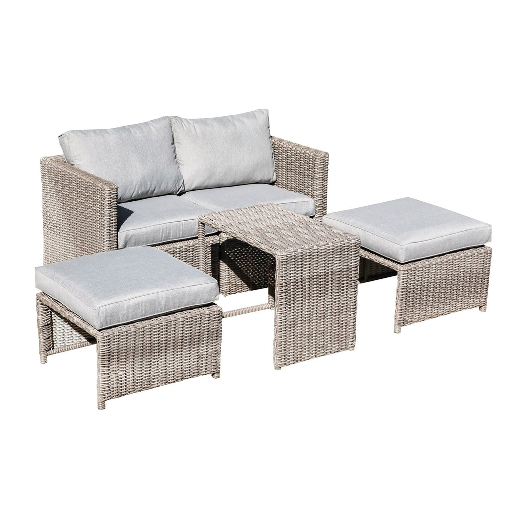 Ensemble de conversation d'extérieur en rotin 5 pièces avec chaises en osier et coussins