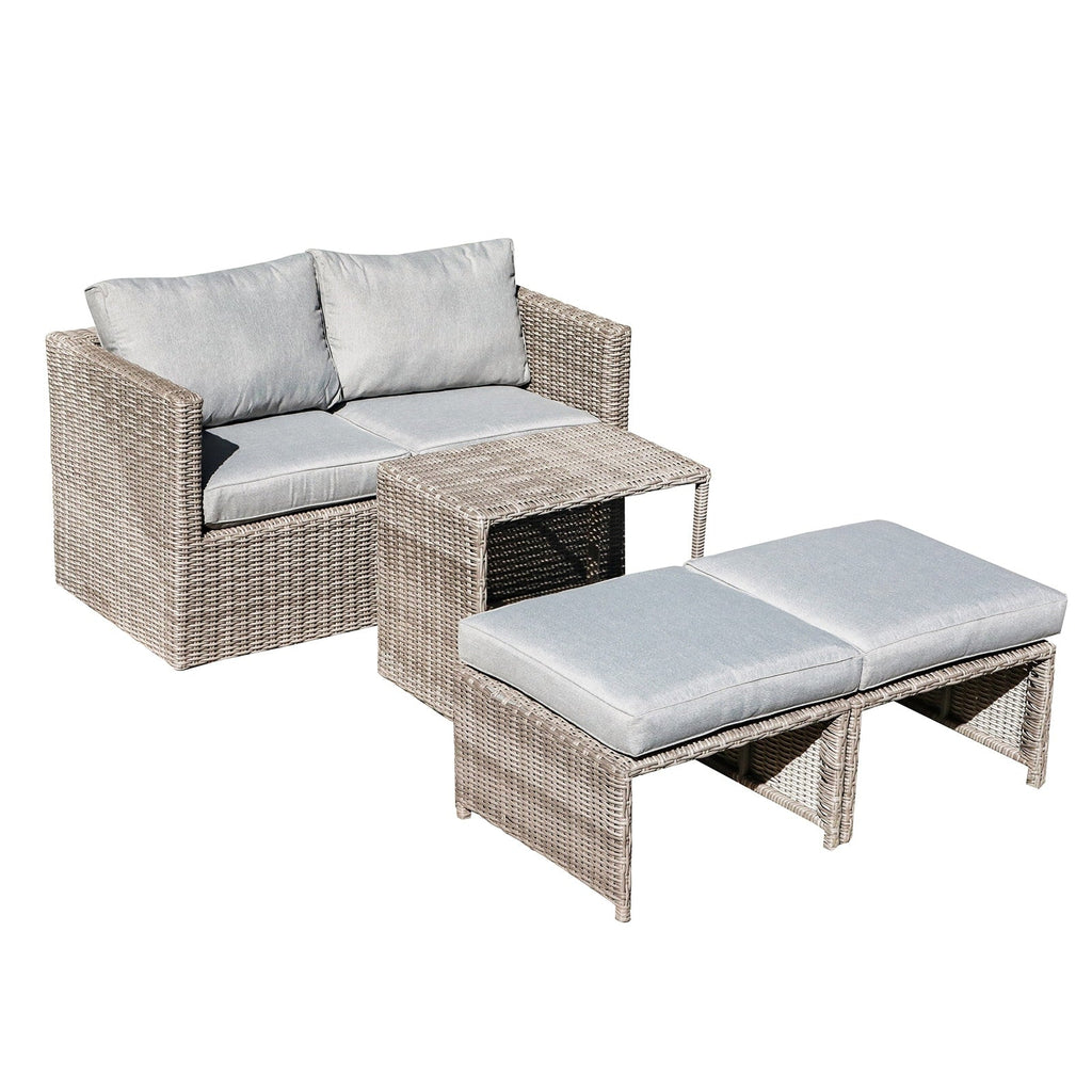 Ensemble de conversation d'extérieur en rotin 5 pièces avec chaises en osier et coussins