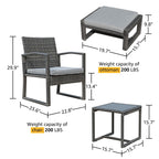 Ensemble de salon de jardin en osier 5 pièces avec fauteuils, poufs et table d'appoint