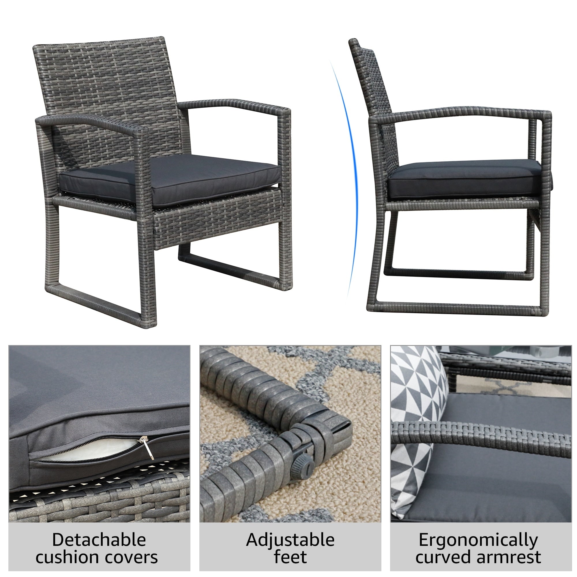 Ensemble de salon de jardin en osier 5 pièces avec fauteuils, poufs et table d'appoint