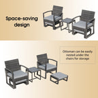 Ensemble de salon de jardin en osier 5 pièces avec fauteuils, poufs et table d'appoint