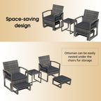 Ensemble de salon de jardin en osier 5 pièces avec fauteuils, poufs et table d'appoint