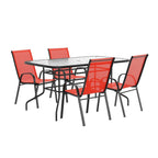 Ensemble de salle à manger de patio 5 pièces : table en verre, 4 chaises empilables flexibles