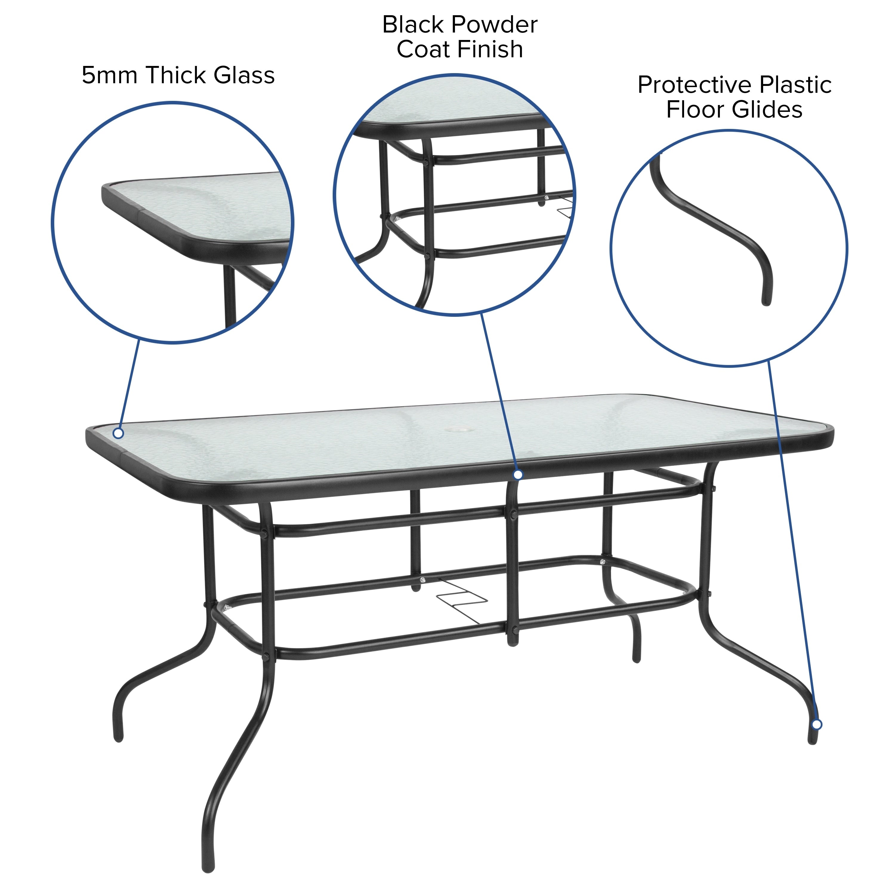 Ensemble de salle à manger de patio 5 pièces : table en verre, 4 chaises empilables flexibles