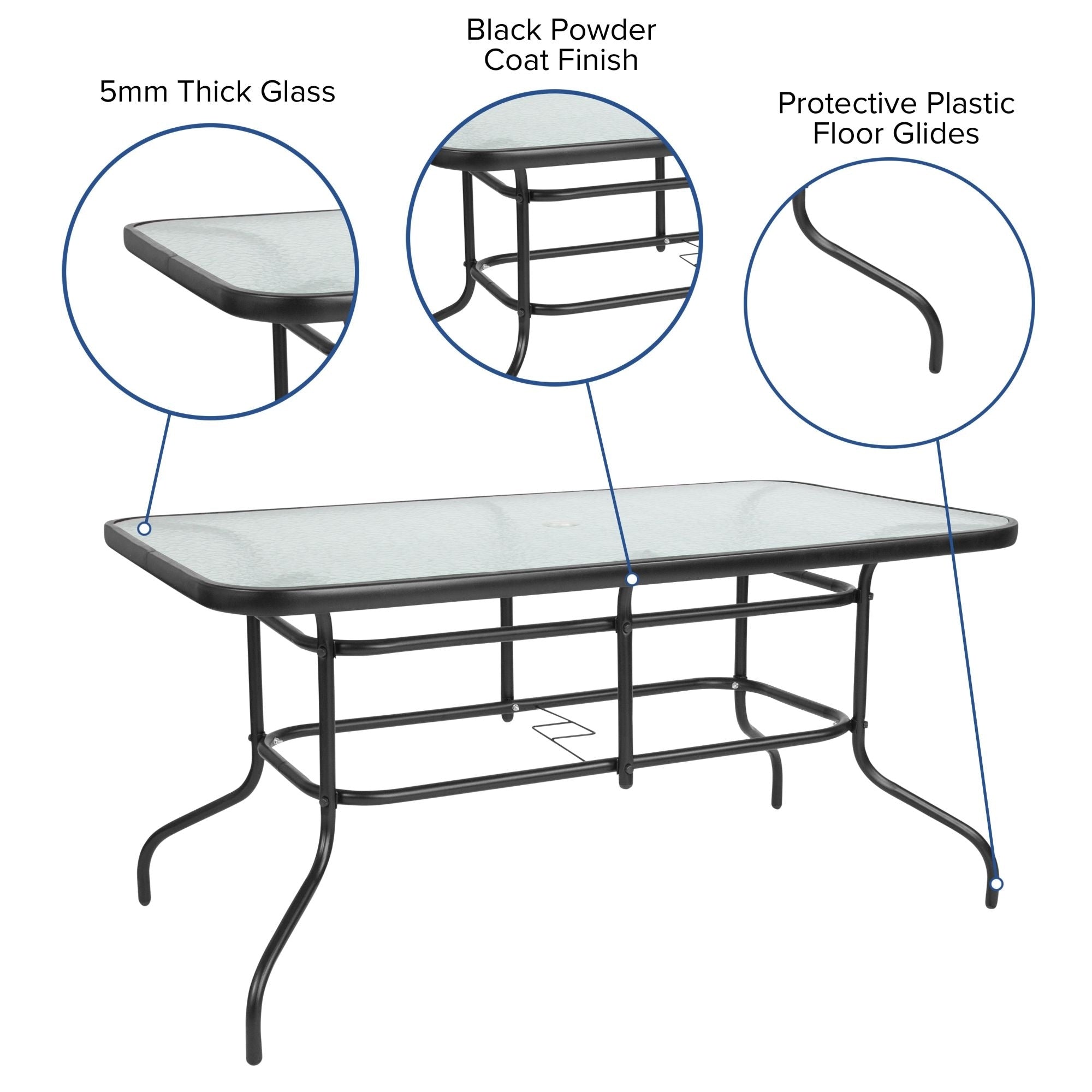 Ensemble de salle à manger de patio 5 pièces : table en verre, 4 chaises empilables flexibles
