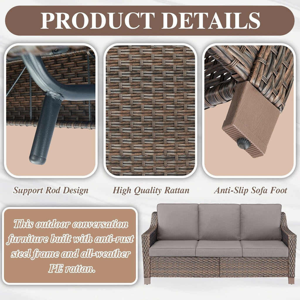 Fauteuil de patio coulissant 5 pièces avec canapé et poufs - Marron