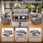 Fauteuil de patio coulissant 5 pièces avec canapé et poufs - Marron