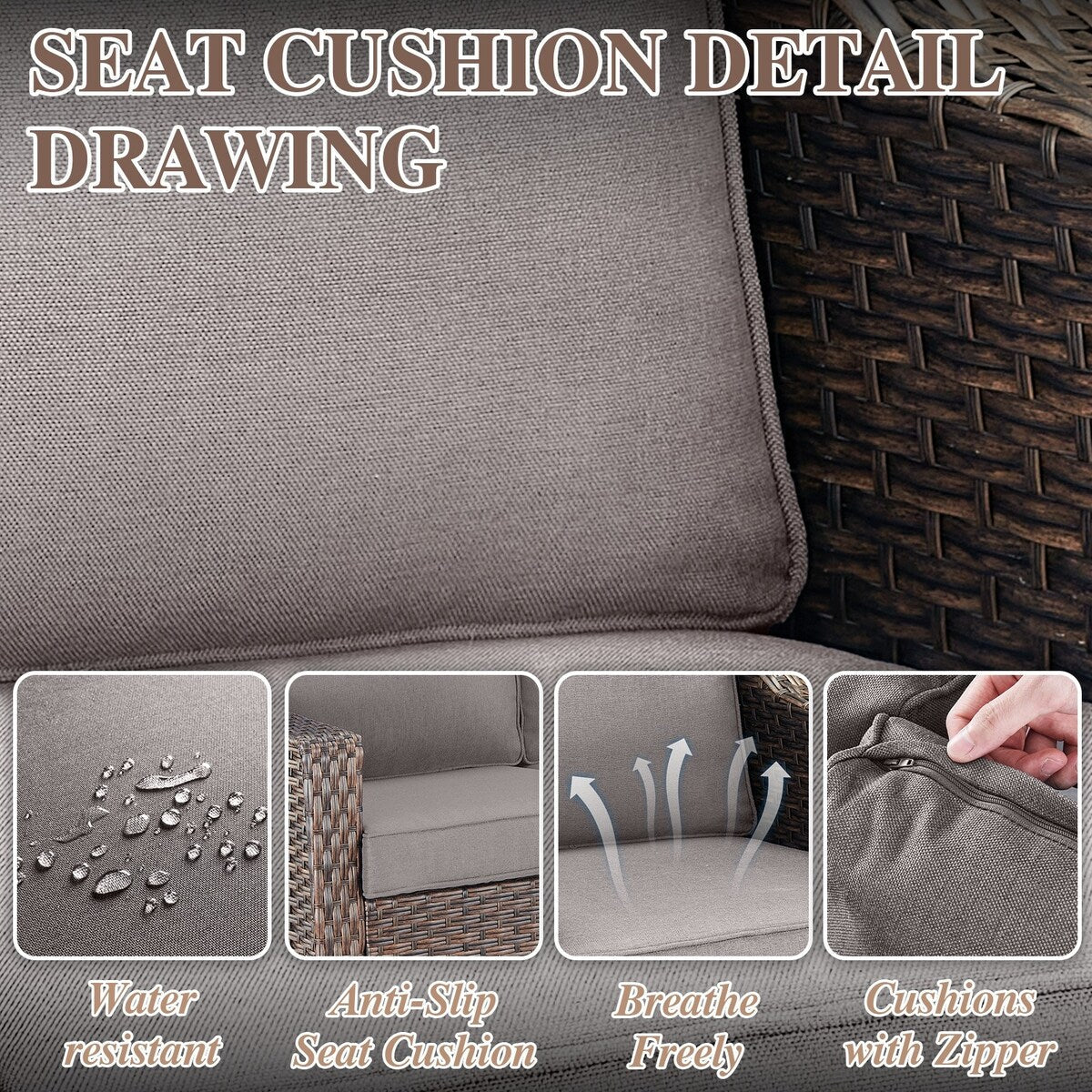 Fauteuil de patio coulissant 5 pièces avec canapé et poufs - Marron