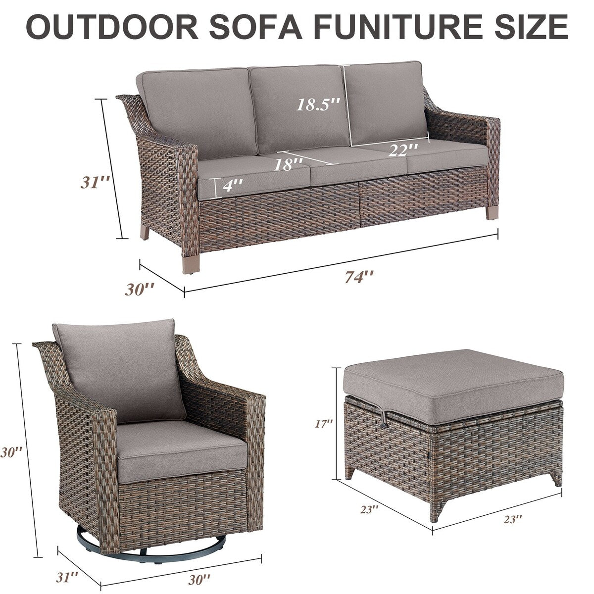 Fauteuil de patio coulissant 5 pièces avec canapé et poufs - Marron
