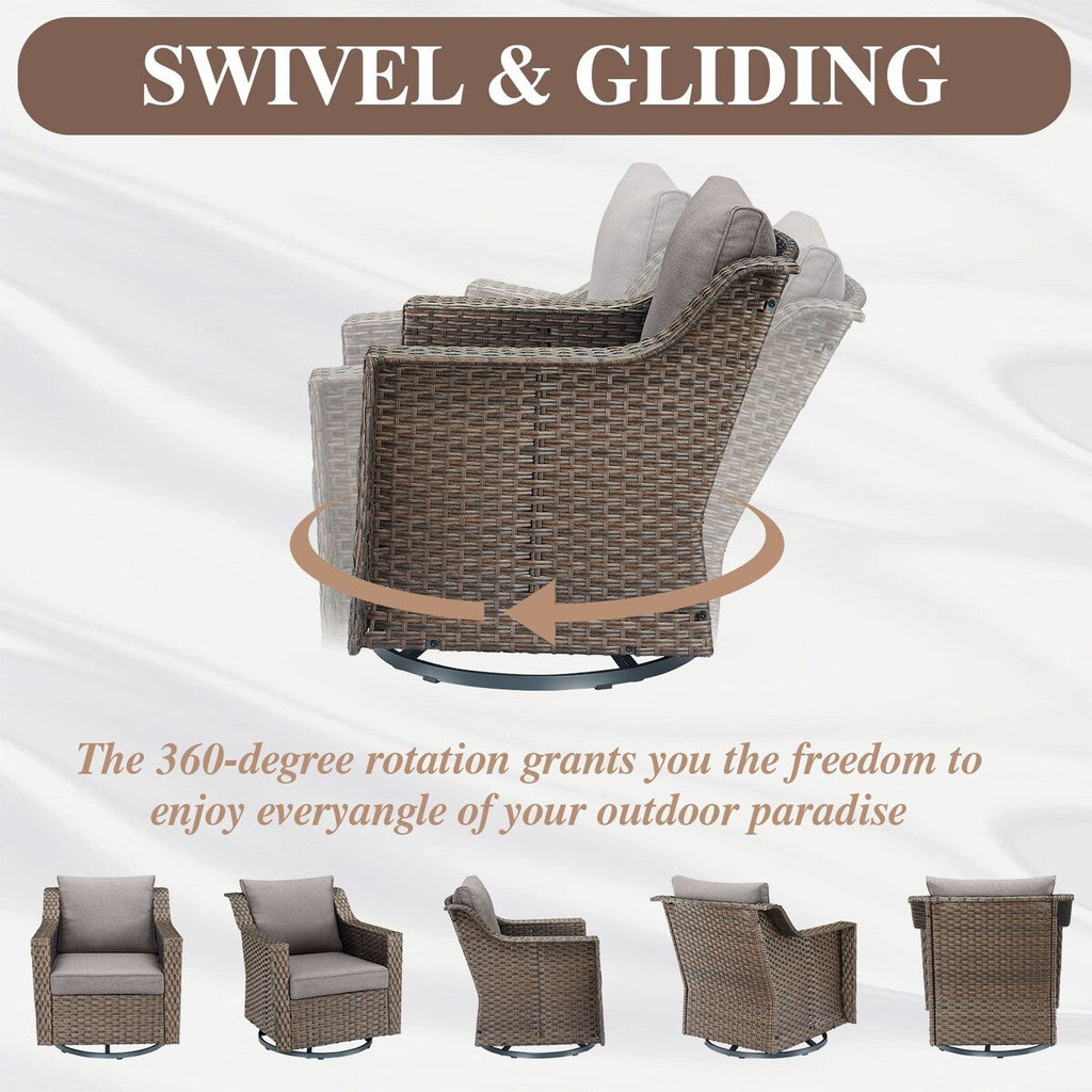 Fauteuil de patio coulissant 5 pièces avec canapé et poufs - Marron