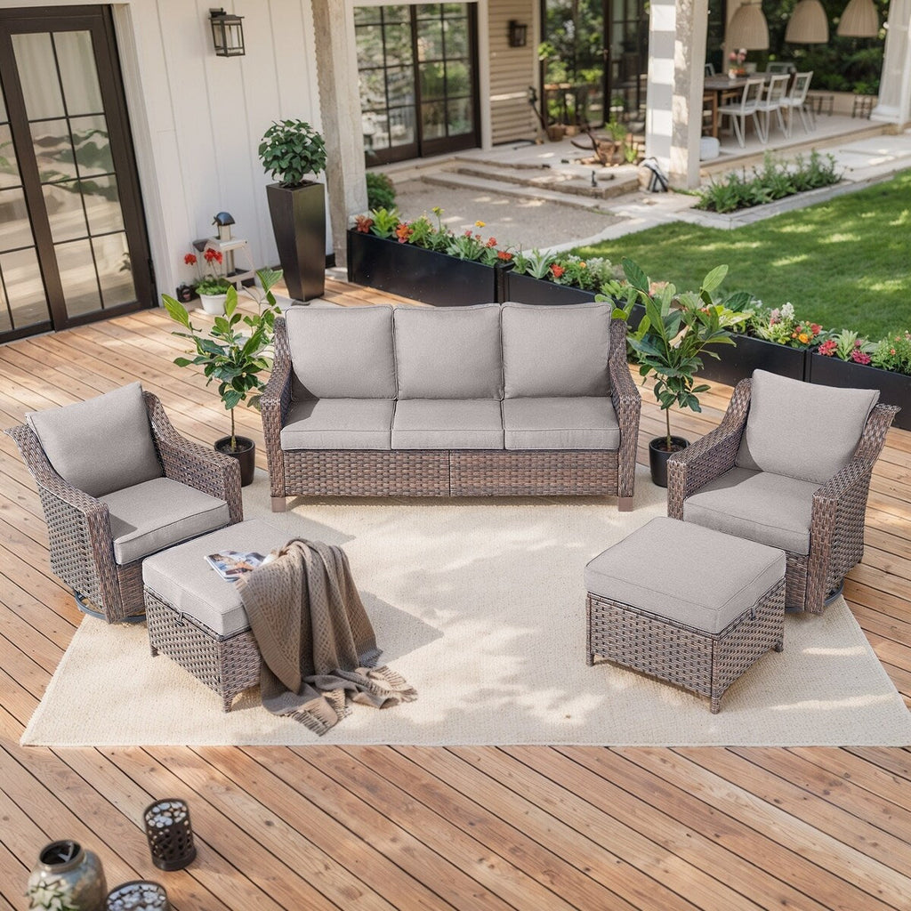 Fauteuil de patio coulissant 5 pièces avec canapé et poufs - Marron