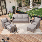Fauteuil de patio coulissant 5 pièces avec canapé et poufs - Marron