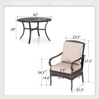 Ensemble de patio 5 pièces avec table ronde en métal de 42 pouces avec trou pour parasol et chaises en osier avec coussin