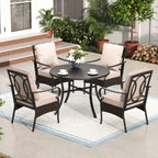 Ensemble de patio 5 pièces avec table ronde en métal de 42 pouces avec trou pour parasol et chaises en osier avec coussin