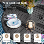 Ensemble de patio 5 pièces avec table ronde en métal de 42 pouces avec trou pour parasol et chaises en osier avec coussin