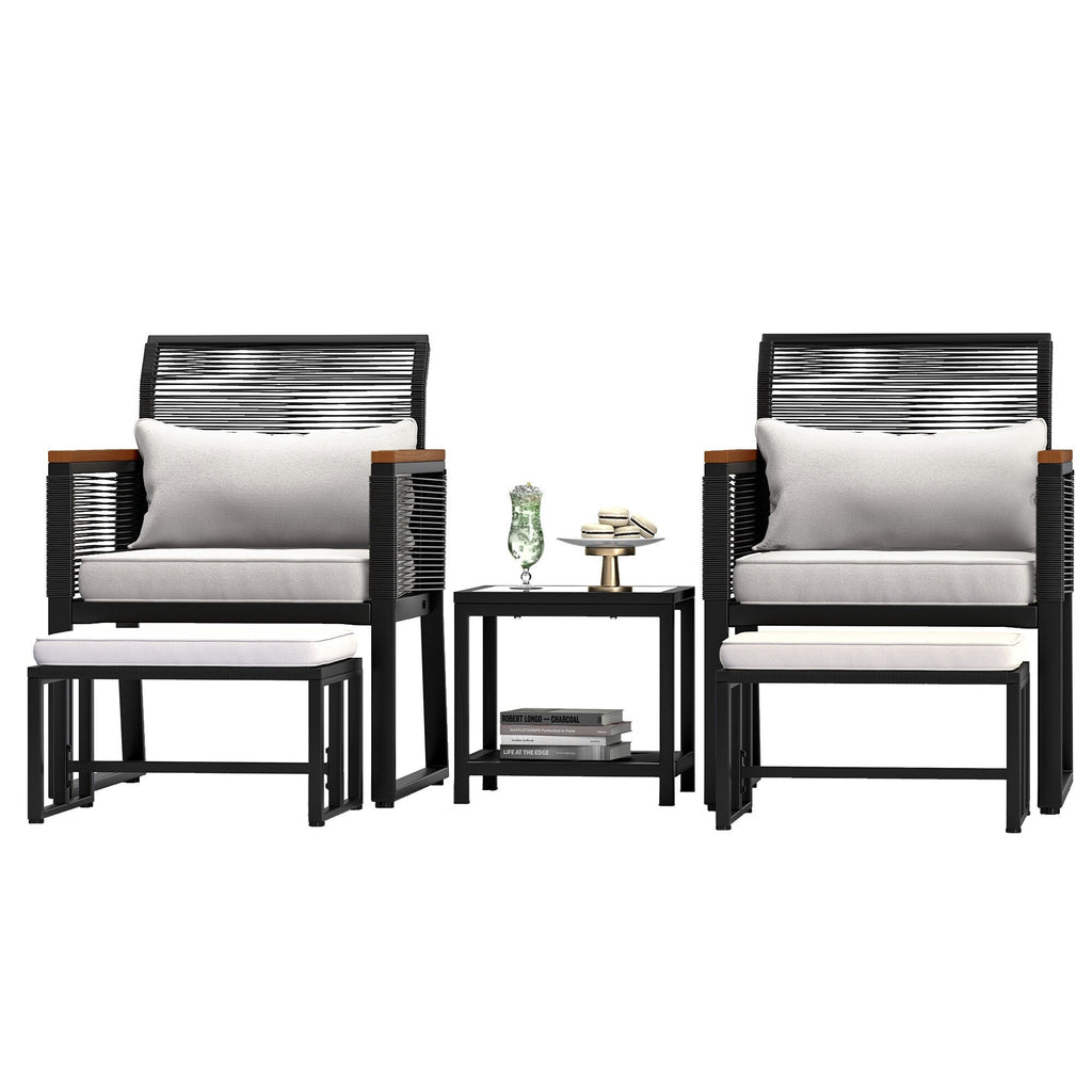 Ensemble bistro 5 pièces en osier avec coussins pour patio - 23,2 L x 28 l x 30,7 H