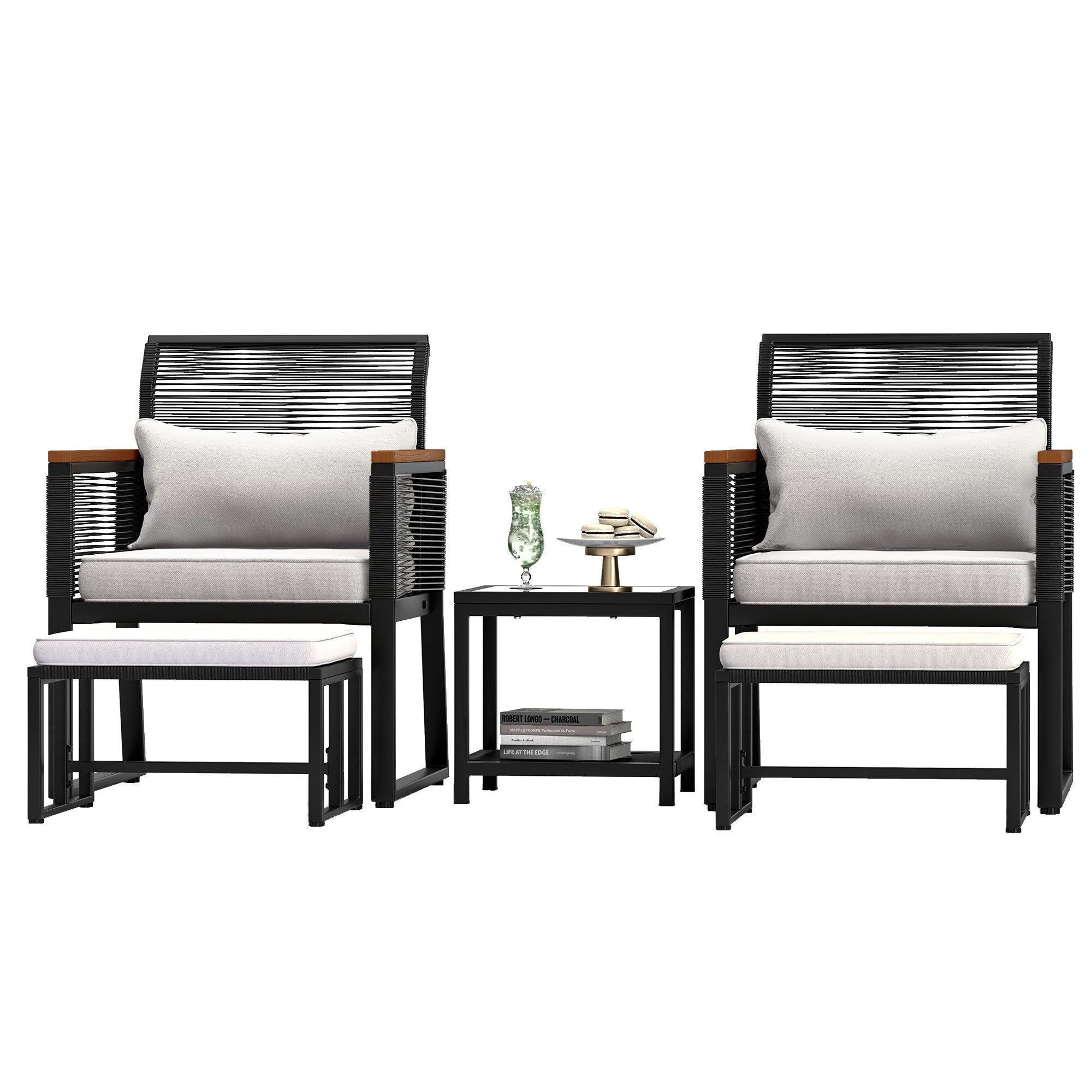 Ensemble bistro 5 pièces en osier avec coussins pour patio - 23,2 L x 28 l x 30,7 H